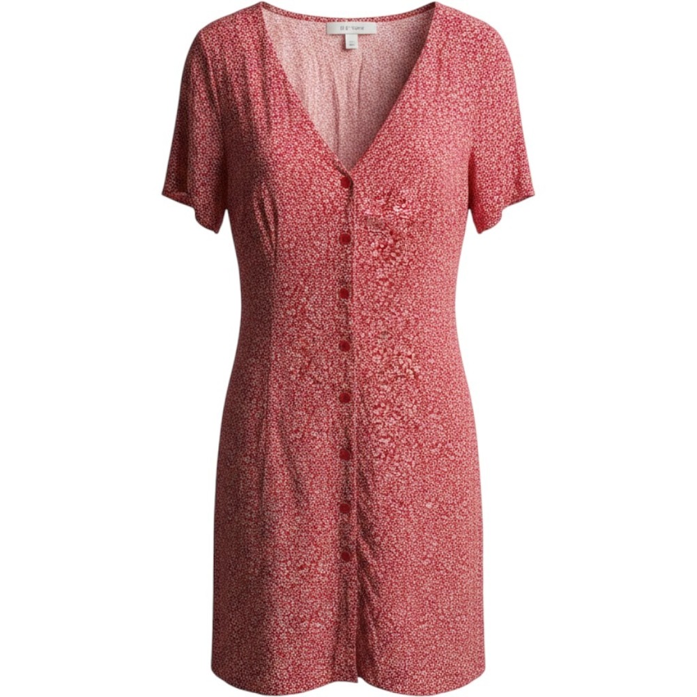 H&M Divided Red Floral Ditsy Button Front Tie Back Mini Dress XL Roantic retro